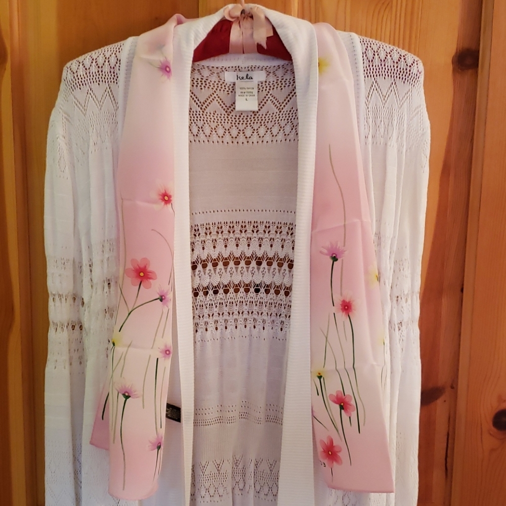 Springy pink floral silk scarf